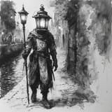 lantern man black n white