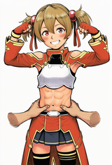1girl, Silica, flat chest, completely flat chest, loli, aged down, red coat, thi s-1944655475