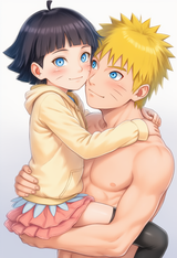 Narutoe carrying Himawari, 1girl, uzumaki himawari, 1boy, naruto uzumaki, liftin s-4065434343