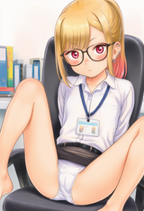 1girl, Kitagawa Marin, Blonde Hair, red eyes, office lady, white shirt, black pa s-1759672947