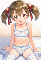 1girl, Silica, twintails, smile, training bra, loli, aged down, print bra, print s-3135880550