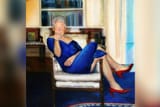 clinton in blue dress painting at epstein&#039;s