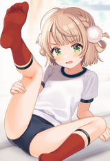 1girl, Shigure Ui (vtuber), loli, aged down, immature female, red socks, no shoe s-500789750