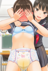2girls, hands on own face, covering face, femdom, bullying, shirt lift, lifted b s-2377342023