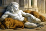 marble lion with lions