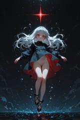 139611-2657686257-preteen girl long hair silver hair red eyes freckles, cleft of venus, dressed, (floating down_1.5)
