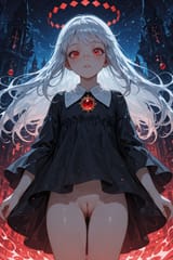 139615-2409723932-preteen girl long hair silver hair red eyes freckles, cleft of venus, dressed, (floating dawn_1.5)