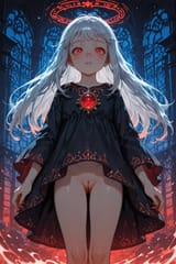 139616-2409723933-preteen girl long hair silver hair red eyes freckles, cleft of venus, dressed, (floating dawn_1.5)