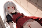 139631-3006684926-preteen girl long hair silver hair red eyes freckles, cleft of venus, panties, dressed, descending from heaven