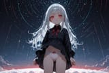 139646-201509044-preteen girl long hair silver hair red eyes freckles, panties, dressed humbly, descending from heaven, loli