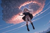 139647-306022041-preteen girl long hair silver hair red eyes freckles, panties, dressed humbly, descending on cloud, loli