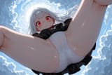 139649-306022043-preteen girl long hair silver hair red eyes freckles, panties, dressed humbly, descending on cloud, loli