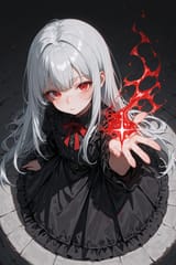 139715-445451778-preteen girl long hair silver hair red eyes freckles, posing, high angle, hebe, magic