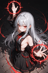 139725-305422189-preteen girl long hair silver hair red eyes freckles, posing, high angle, hebe, magic, side boob