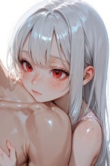 139774-119042745-preteen girl long hair silver hair red eyes freckles,hugging adult woman