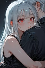 139779-2899300972-preteen girl long hair silver hair red eyes freckles,hugging adult woman