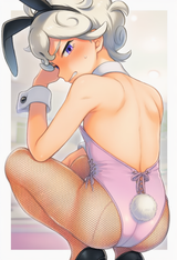 1boy, Bede (pokemon), squatting, from behind, leotard, strapless leotard, rabbit s-2251797054