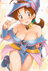 1girl, Delia Ketchum, Dark Magician Girl (cosplay), huge breasts, smile, peace s s-1100295497