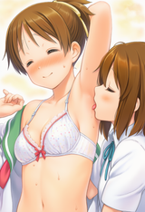 1girl, Hirasawa Ui, Hirasawa Yui, Yuri, armpit licking, hand behind head, closed s-4104574313