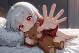 140086-4097635723-preteen girl long hair silver hair red eyes freckles, loli, squirming on bed, clutching teddy, reaching out, consoling, tears, h