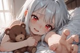 140087-4097635724-preteen girl long hair silver hair red eyes freckles, loli, squirming on bed, clutching teddy, reaching out, consoling, tears, h