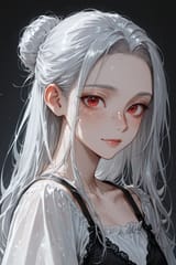 140102-1184539609-Adult preteen girl long hair silver hair red eyes freckles, hair bun