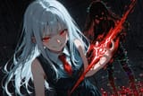 140437-2187299516-preteen girl long hair silver hair red eyes freckles, (dynamic spell_1.5), (wide angle_1.9), blood ice, vest tie, sleeveless shi