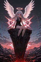 140491-2579145061-[preteen girl long hair silver hair red eyes freckles_0.1], (dynamic spell_1.5), blood sitting on a cliff, vest tie, sleeveless