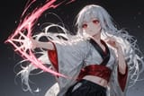 140513-4207012384-[preteen girl long hair silver hair red eyes freckles_0.1], kimono, midriff, (dynamic flowing spell_1.5)