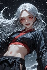140557-1364043128-[preteen girl long hair silver hair red eyes freckles_0.1], kimono, midriff, (dynamic realism_2.5), cute laugh
