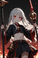 140654-1996874493-[loli girl long hair silver hair red eyes freckles_0.1], midriff, swinging big bell weapon