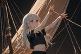 140667-1220820081-[loli girl long hair silver hair red eyes freckles_0.1], midriff, (pulling sail pose_1.9)