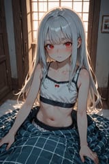 140685-2470827726-[loli girl long hair silver hair red eyes freckles_0.1], midriff, (tumbling_1.5) from blanket, harbor