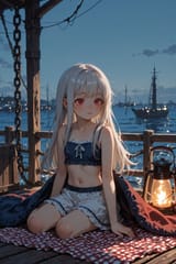 140691-4259787041-[loli girl long hair silver hair red eyes freckles_0.1], midriff, (tumbling_1.5) from blanket, harbour docks picnic