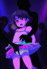 A ten year old raver girl in a bralette and panties with colorful elastic, freck s-380094548