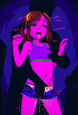 A ten year old raver girl in a crop top and panties with colorful elastic, freck s-670618923