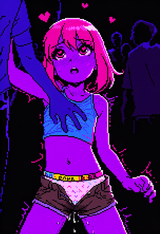 A ten year old raver girl in a crop top and panties with colorful elastic, freck s-1323575934