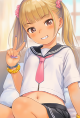 1girl, loli, aged down, immature female, gyaru, bleached hair, long nails, pain s-2864914052