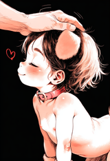 1girl, loli, aged down, plump, collar, pink collar, all fours, dog ears, paw glo s-2940055827