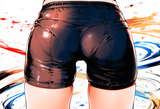 1girl, close-up, white background, ass, bike shorts, pantylines, from behind, sk s-2601053924