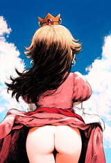 1girl, Princess Peach, from behind, ass, huge ass, pink dress, tiara, facing awa s-907811514