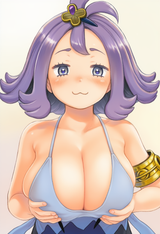1girl, Acerola (pokemon), huge breasts,hands on own breasts, no shirt, _3, gropi s-3493778876