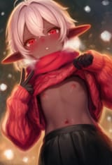 1girl, dark skin, very dark skin, dark elf, white hair, red eyes, from below, fl s-1786117988