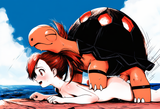 1girl, Flannery (pokemon), Torkoal, turtle, fire turtle, sex, mounted, doggystyl s-2849103671