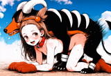 1girl, Jasmine (pokemon), Houndoom, dog ear headband, paw boots, paw gloves, col s-1933423357