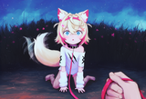 1girl, loli, aged down, mococo abyssgard, fishnets, all fours, collar, leash, po s-3029341559