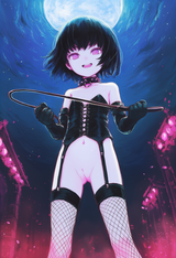 1girl, loli, aged down, leather, dominatrix, corset, flat chest, completely flat s-3808400518
