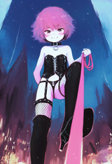 1girl, loli, aged down, leather, dominatrix, corset, flat chest, completely flat s-2809573093