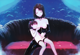2girls, loli, aged down, leather, dominatrix, corset, flat chest, completely fla s-781975686
