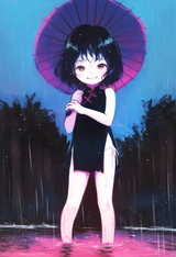 1girl, Chinese dress, side slit, side-tie panties, black dress, white panties, l s-261077994